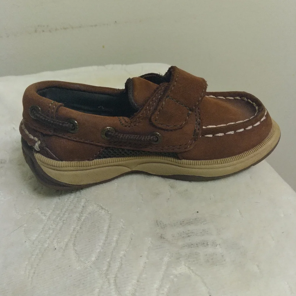 Brown Kids SPERRY Shoes with Velcro Strap TODDLER Size 7 M, 4.5 INCHES INSIDE